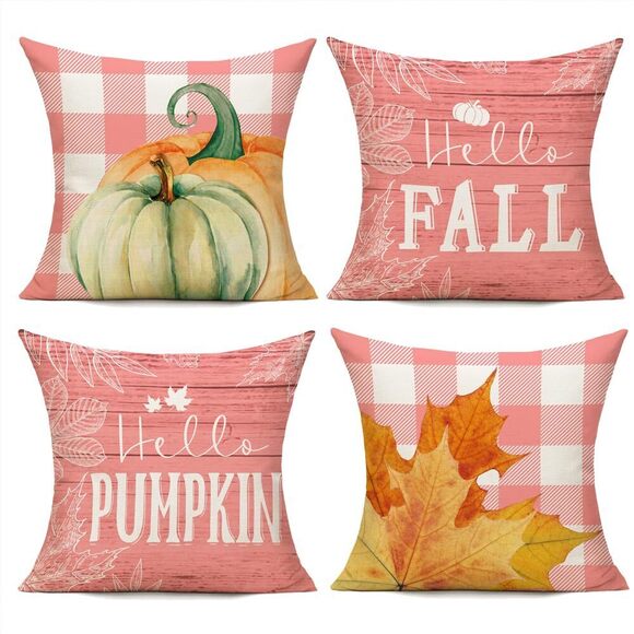 Other - 5866 Pink Fall Decorative Throw Pillow Covers Pumpkin Decor 16x16 Set of 4